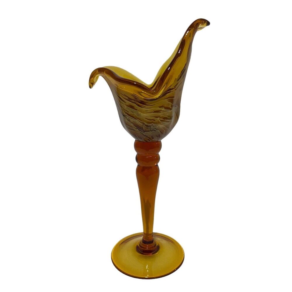 Murano White Crystal Golden Brown Glass Pillar Candle Holder Made In Italy 13.5"